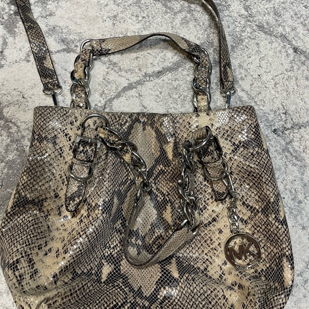 Michael Kors Snake Print Shoulder Bag - Brown and Black